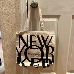 Cream and Black New York Canvas Tote Bag